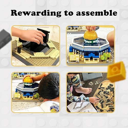Miniatura 6 de Alif and Friends Juego de bloques de construcción Dome of The Rock, más de 900 piezas de juguetes de construcción islámicos, mezquita Al-Aqsa,