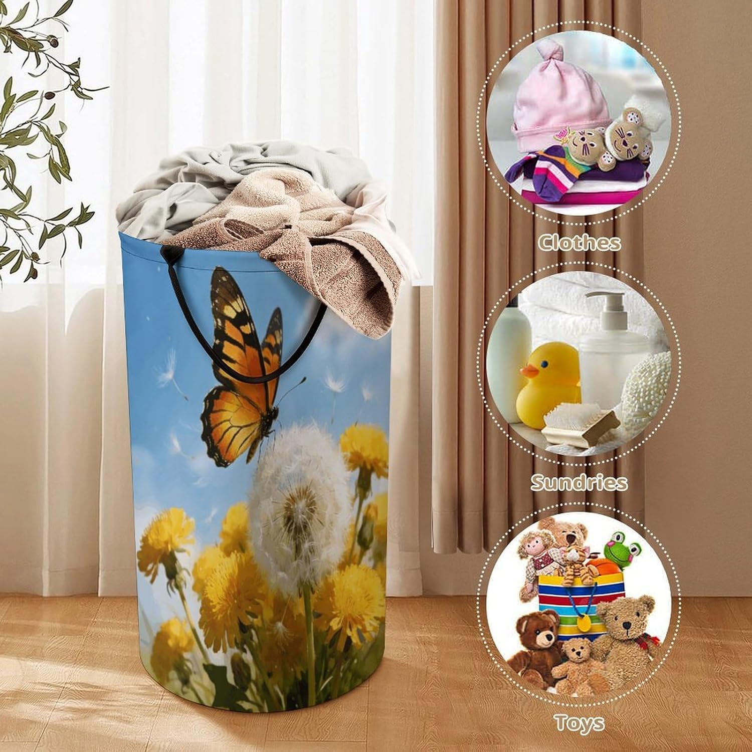 Golden Whispers Laundry Hamper 86L Waterproof Collapsible Clothes Basket with Double Handles Freestanding Foldable Laundry Basket Large Clothes Hamper for Bathroom