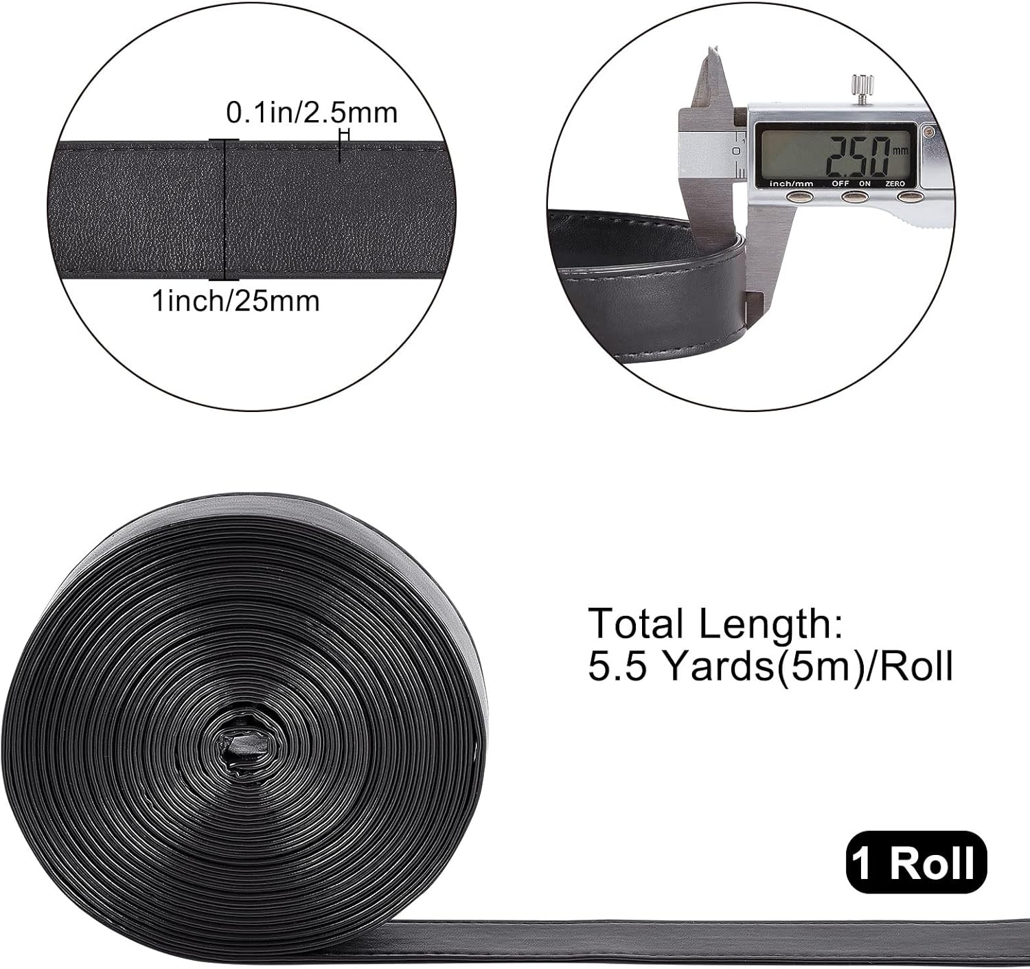 GORGECRAFT 5M Double Sided Leather Strips 1 Inch/25MM Wide Shoulder Bag Leather Strap Roll Black Smooth Leather String Flat Cord for DIY Crafts Clothing Making Handles Pet Collars Traction Ropes Belt