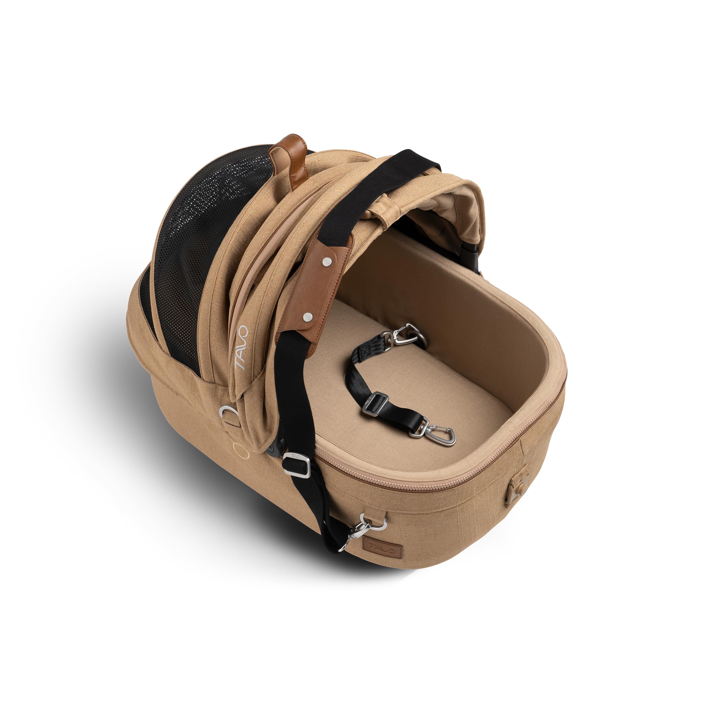 Tavo Maeve Small Flex‑Griff Haustier‑Autositz mit ISOFIX‑Bodenplatte, 2 Matratzenauflagen, Geeignet für Hunde & Katzen bis 12 kg (Sable)