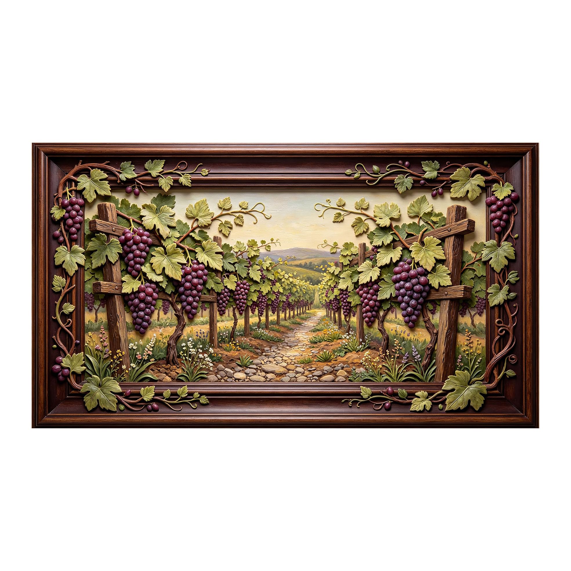 Murasolite 3D Framed Wall Art Vineyard Landscape Rustic Oil Painting SelfAdhesive Fabric Mural Wall Decor， Peel and Stick No Damage to Wall， AntiFall Safe Design for Bedroom Living Room