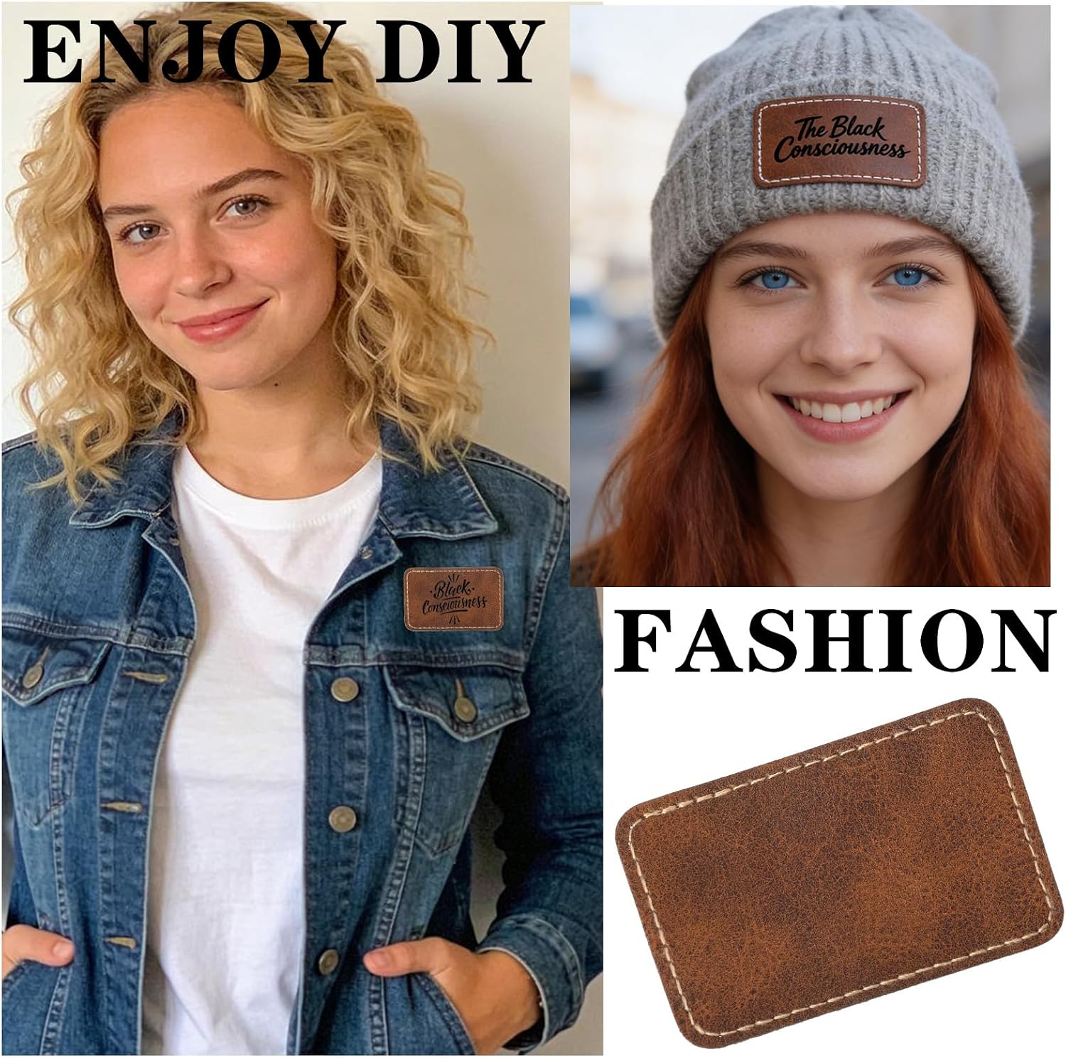 50 Pcs Blank Leather Patches for Hats, 3 x 2 Inches Rectangle Leatherette Hat Patches for Laser Engraving Brown Iron on Patch with Adhesive for Hats Fabric Repair Sew Laser Supplies