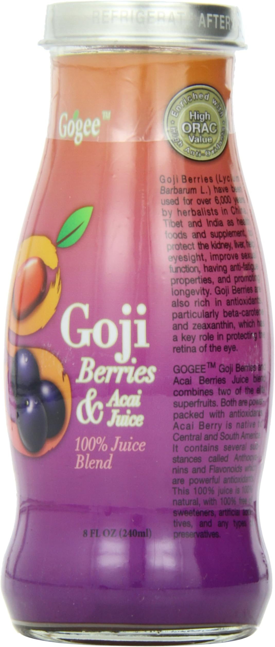 GOGEE Goji Berries Acai Juice (240 ml), 8 Ounce (Pack of 12)