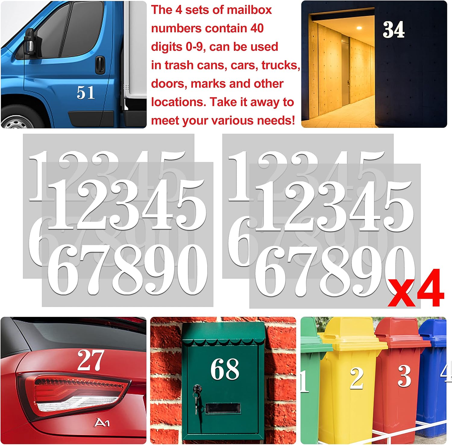 Mailbox Numbers Reflective Stickers, Dadop 66 Pieces with Custom Initial Letter Address Number Mailboxes Signs Kit，Waterproof Vinyl Die Cut Decal Country Vine Style Plaque Self Adhesive Sticker (Country Vine White, 2 Inches)