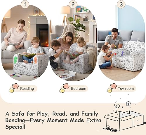 Miniatura 79 de Tiita Silla para niños, cómodo sofá plegable para niños, sofá ligero para niños con asa de transporte y bolsillos laterales, reposabrazos de espuma