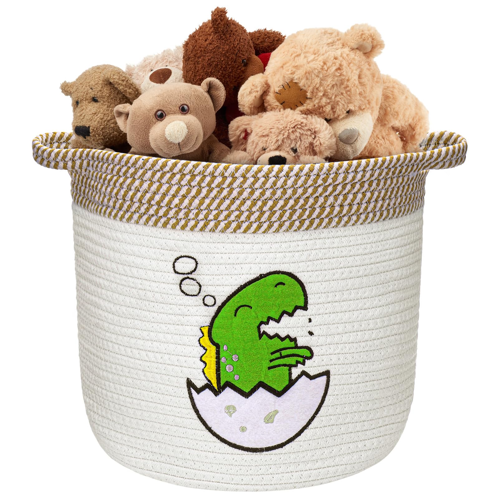 Huiguli Aufbewahrungskorb Kinder aus Baumwolle, Kinderzimmer Aufbewahrung Körbe mit Griff für Spielzeug und Wäsche, Wäschekorb Geflochten für Schlafzimmer, Beige, 30x30cm (Dinosaurier)