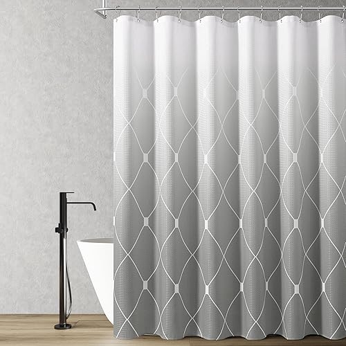 Miniatura 19 de Cortina de ducha de 78 pulgadas de largo, tela texturizada, cortinas de baño marrones, cortinas de poliéster degradado para baño, cortina de ducha