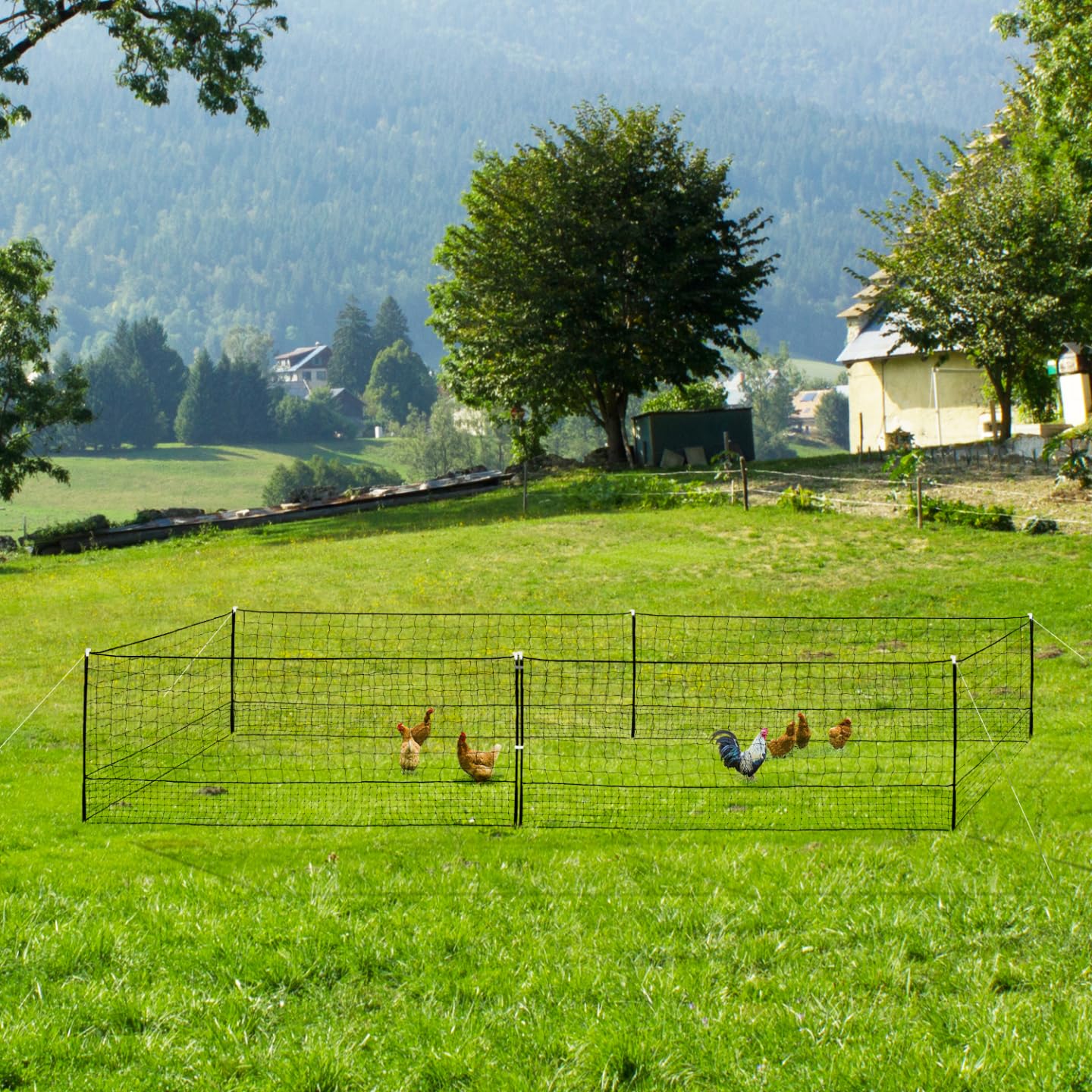 IDMarket - Kit clôture Filet à Poules 12 M avec Porte 6 piquets Double Pointe