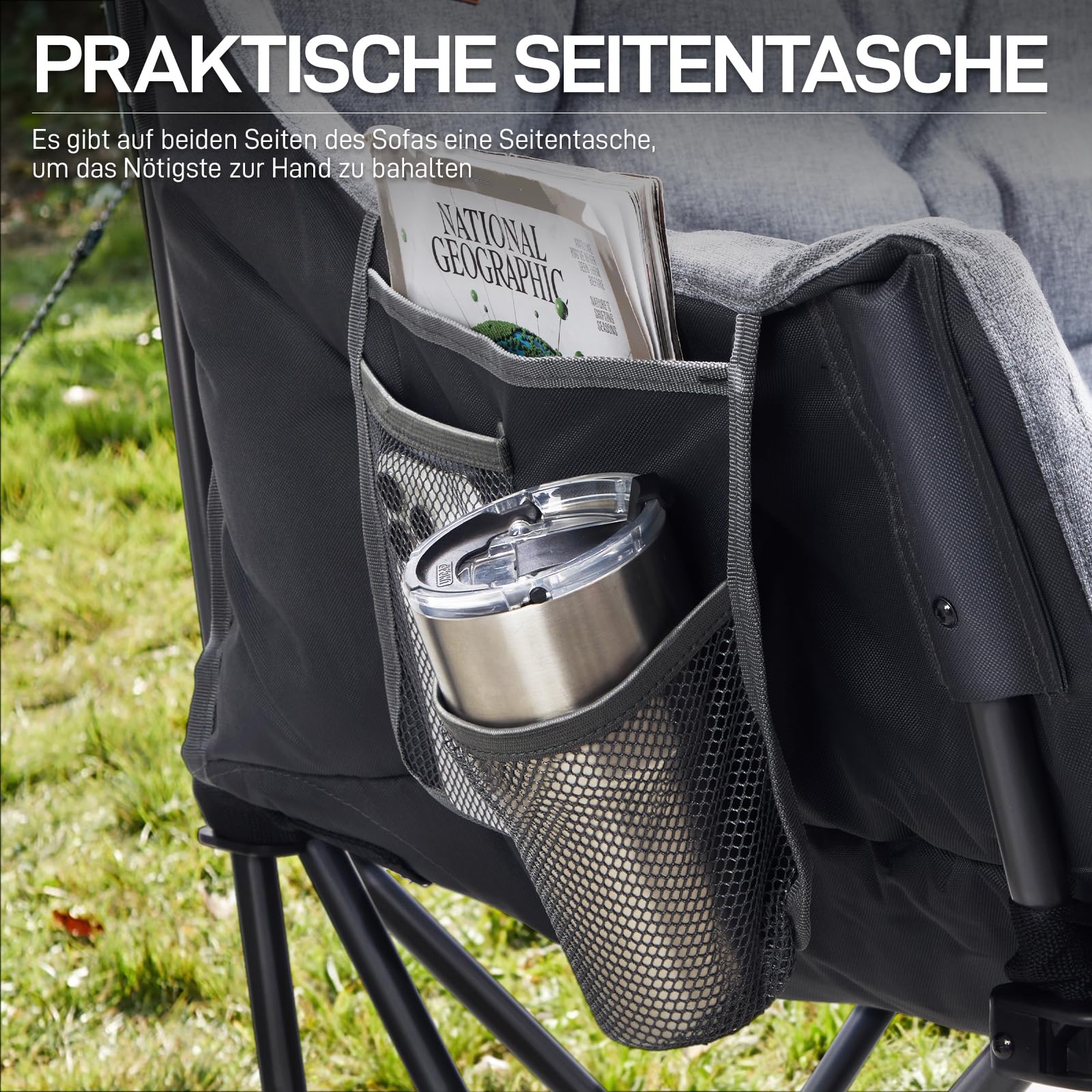 EVER ADVANCED Campingstuhl Faltbar 124CM Breit Campingsofa für 2 Personen Faltsofa 320KG Belastbar, Campingcouch Dick Gepolstert Klappstuhl XXL 2 Sitzer Hohe Lehne für Outdoor Garten Balkon Indoor