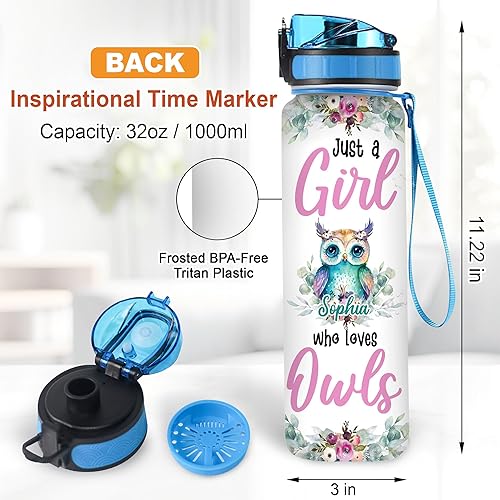 Miniatura 29 de Hyturtle Botella de agua motivacional personalizada para amantes de los búhos, 32 onzas, 1 litro, tipo de búhos, botella de agua con nombre Búho