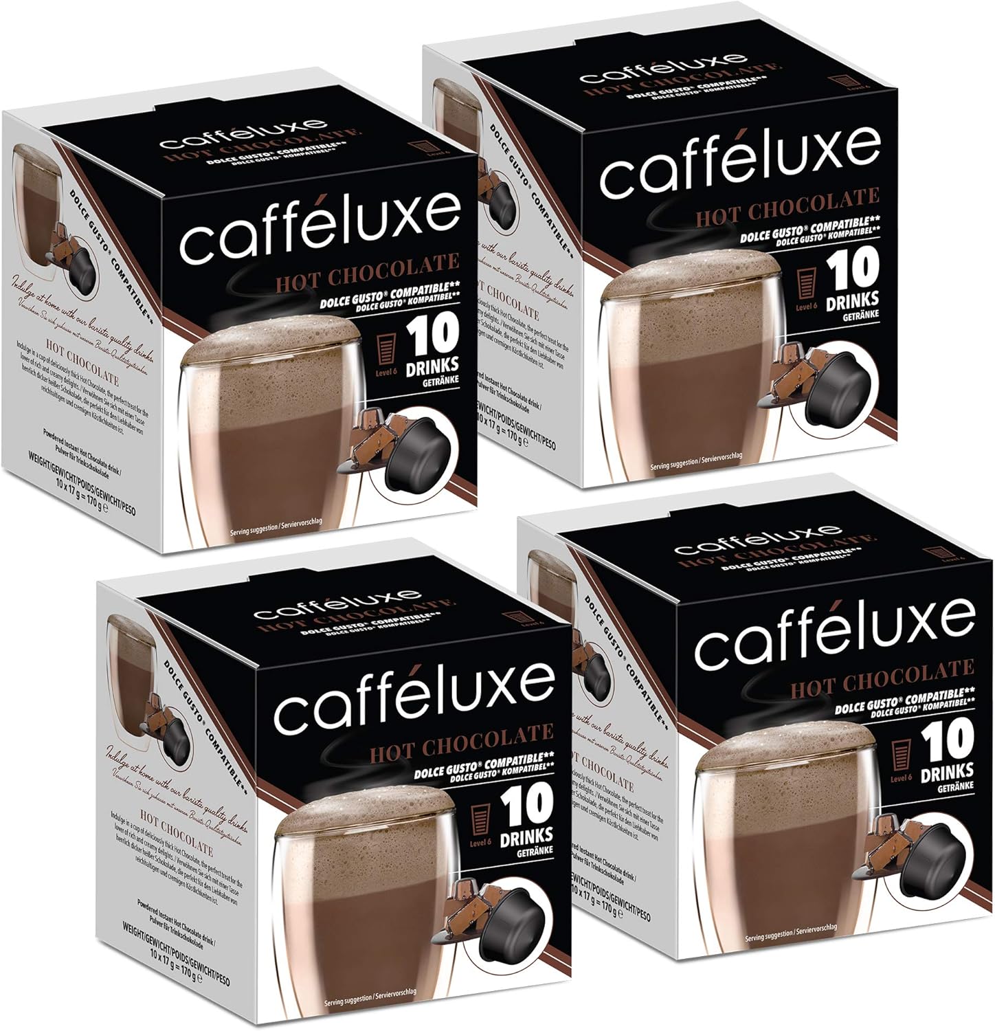 Caffeluxe 40 Hot Chocolate Pods Dolce Gusto Compatible Capsules