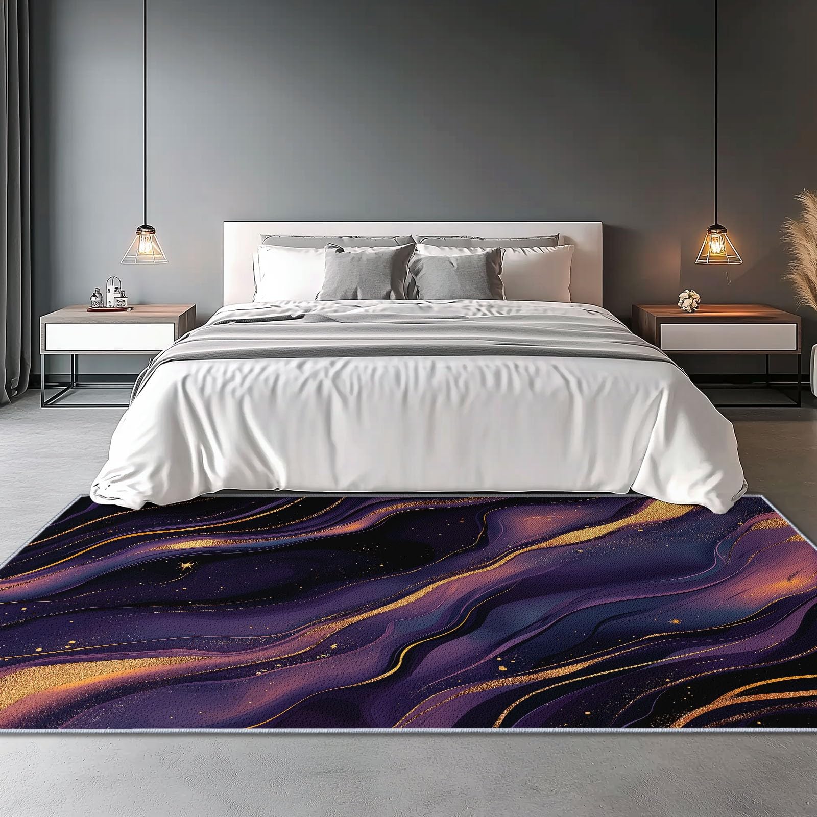 Lavabile in Lavatrice Tappeto per Soggiorno Camera da Letto Ufficio Decorazione 120 x 180 cm, Arte Digitale Texture Marmo Vortici Tema Flanella Tappeti con Supporto Antiscivolo, Viola