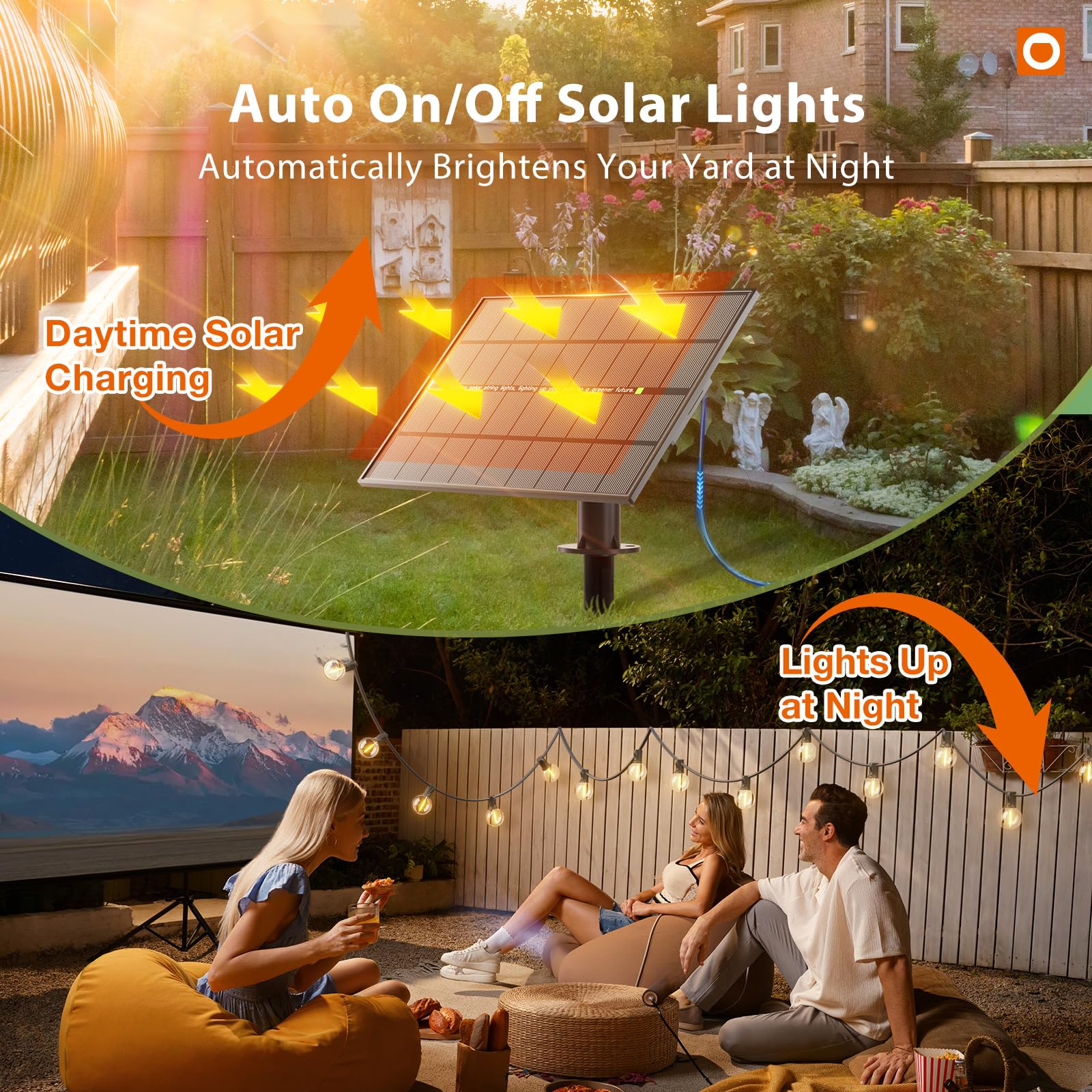 addlon 150FT Solar String Lights Outdoor Waterproof with Remote, Dimmable Commercial Grade Solar Powered String Lights with 80 LED Bulbs, Hanging Light for Camping Backyard Party Decor - 3