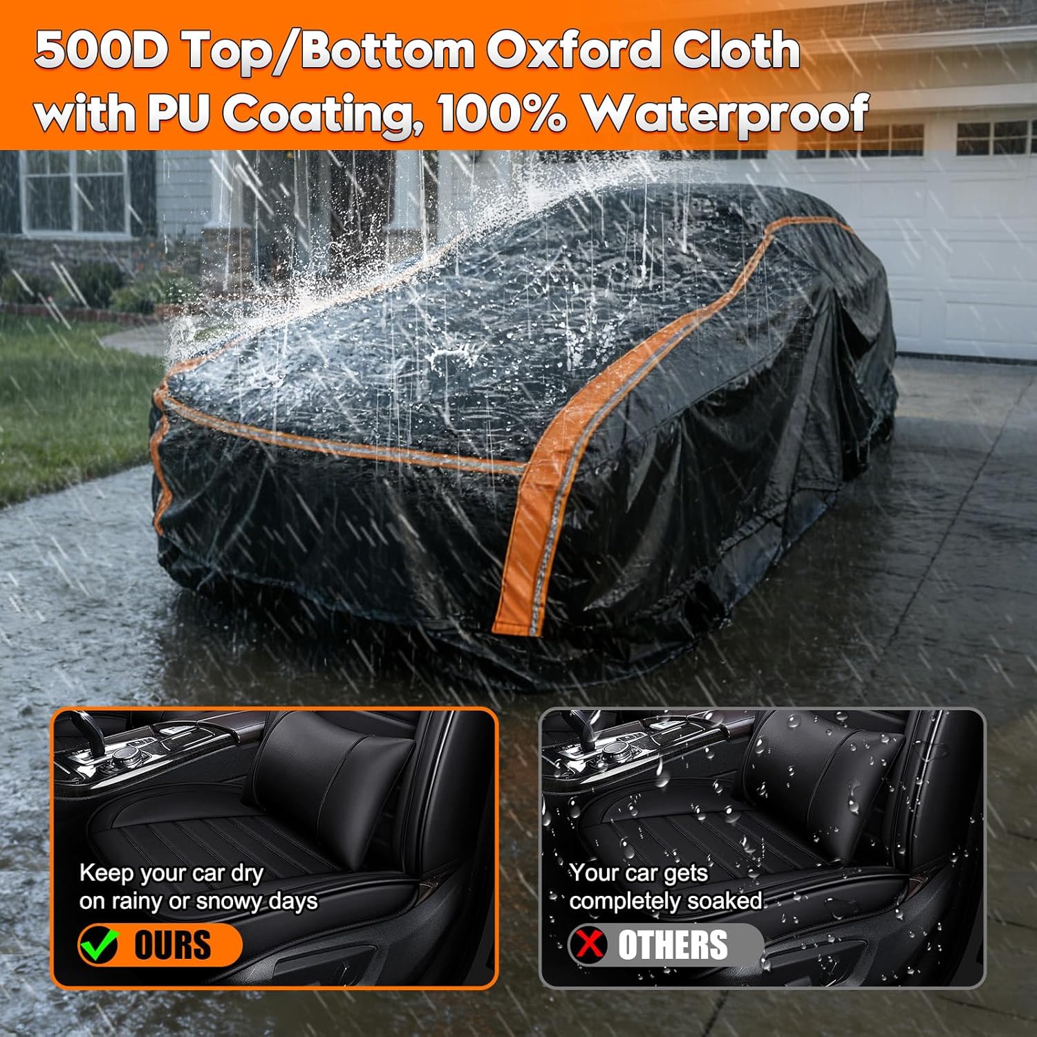 Patented Fully Enclosed Car Cover Waterproof All Weather 2-in-1 for Ford Mustang,Dodge Challenger/Charger,Model 3,Camaro Automobiles Universal Fit Sedan/Coupe/Cabrio Length 186-208 in. Exterior Covers