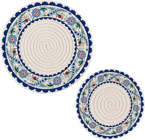 QwThum Salvamanteles para platos calientes, ollas y sartenes, salvamanteles tejidos de algodón, redondo, grande, decoración resistente al calor,