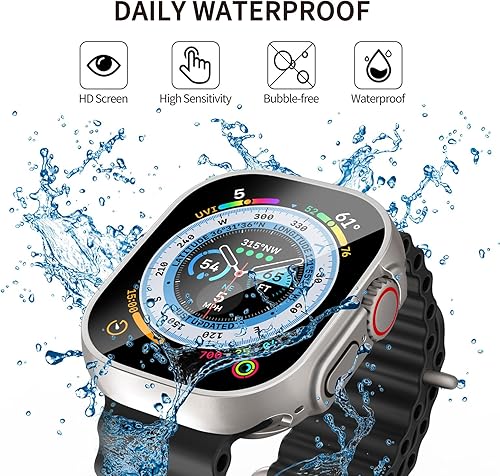 Miniatura 3 de Funda impermeable compatible con Apple Watch Ultra 3Ultra 2Ultra de 1.929 in, protector de pantalla de vidrio templado para iWatch con parachoques