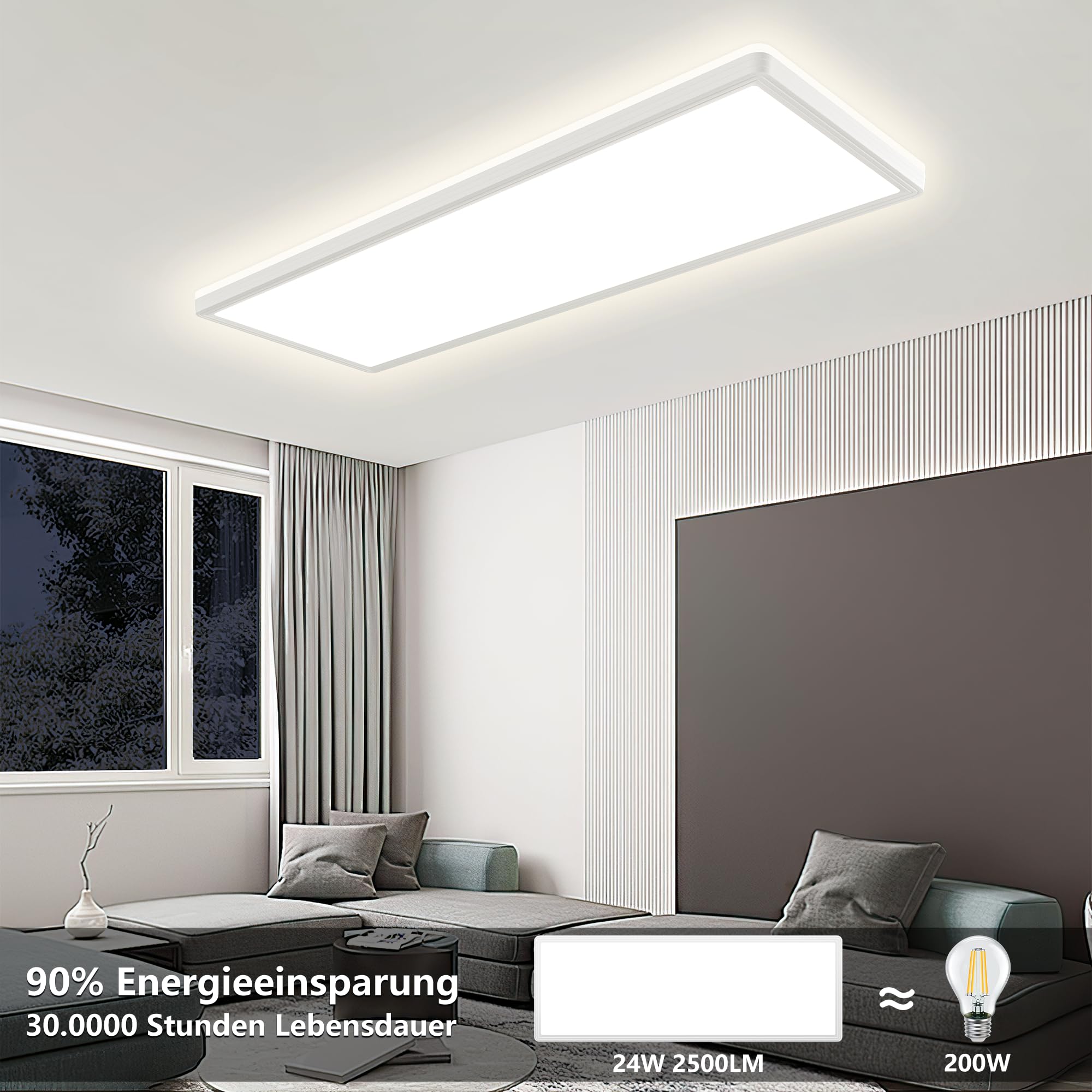 Deckenlampe Led Deckenleuchte Flach Lampe - LED Deckenlampe, Led Panel Rechteckige 24W 2500LM Decke Leuchten für Büro Küche Wohnzimmer, 4000K Neutralweißes Licht Backlighteffekt 580x200x25mm (LxBxH)