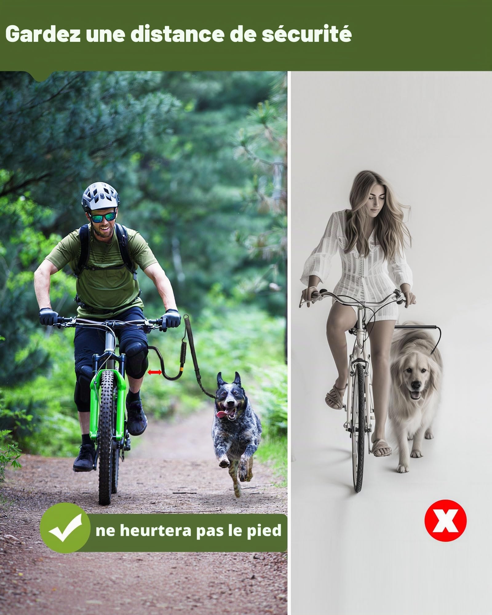 Laisse de Vélo Barre Cani VTT pour Chien Mains-Libres Bikejoring, Accessoire avec Amortisseurs