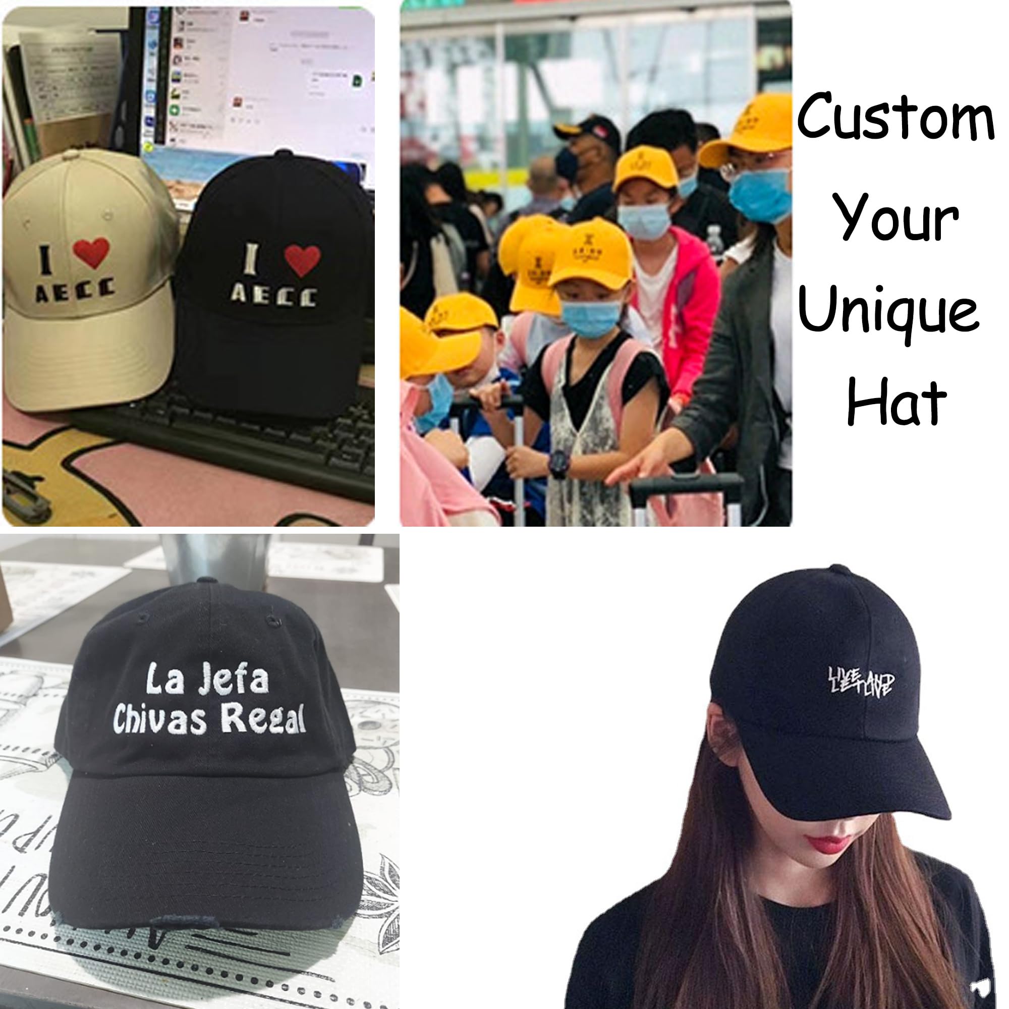 Sombrero/Gorra ajustable de Béisbol bordado personalizado con Su Texto/Logo-Su propio Texto personalizado Sombreros de Papá Regalo, Sombrero personalizado, M