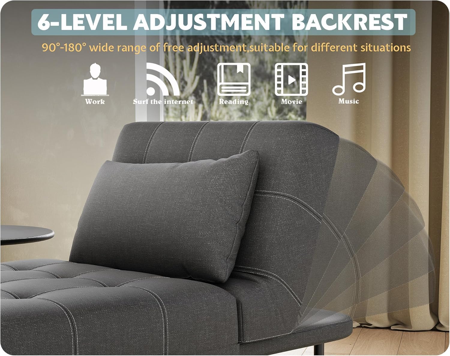 Close-up of the 6-level adjustable backrest of the VanAcc Sofa Bed.