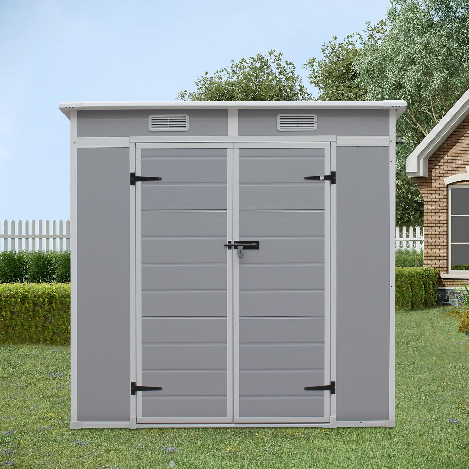 – Panana Plastic Garden Storage Shed Outdoor Storage Includes Plastic Floor, Strong Structure House Tool Shed (6x4f Pent roof)