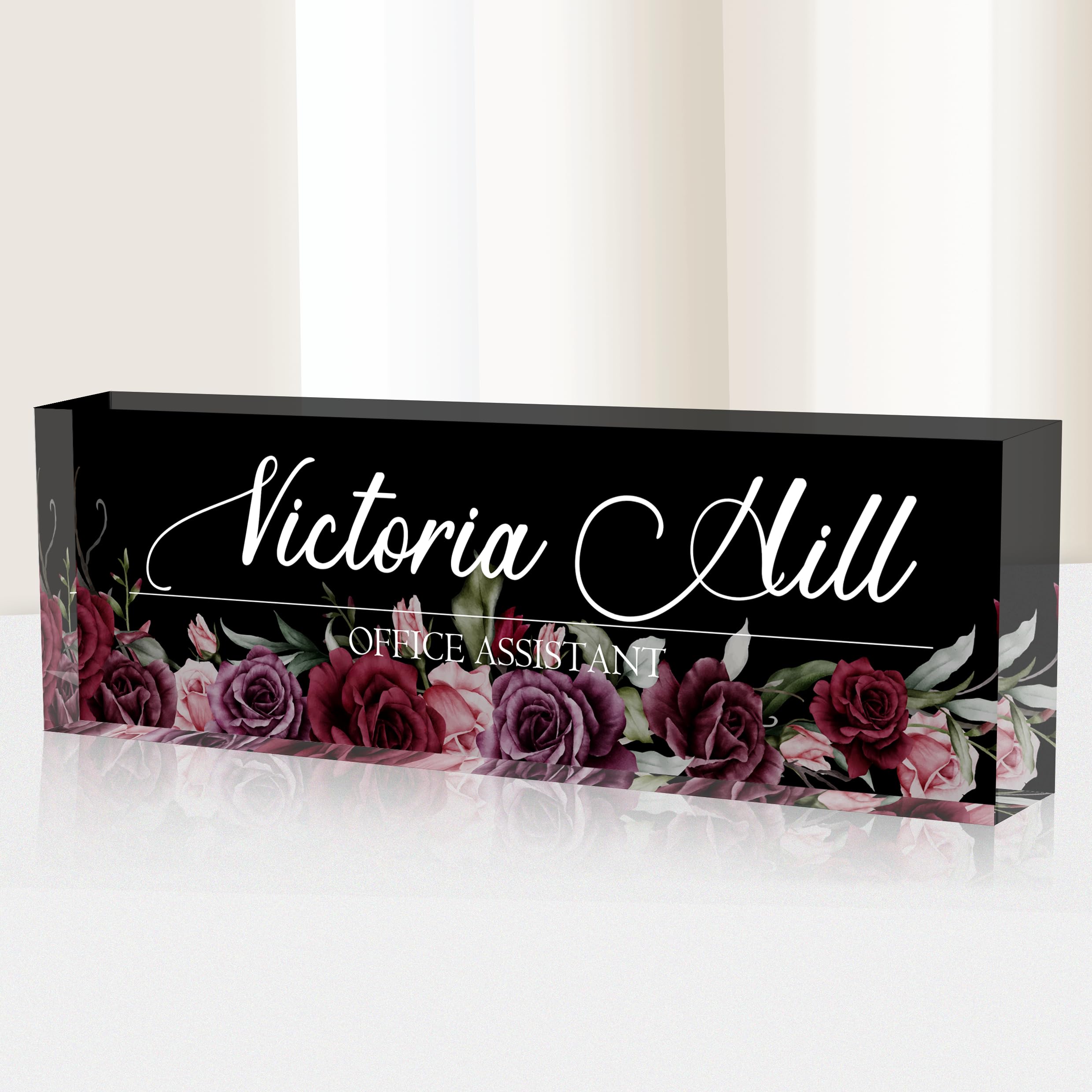 Name Plate for Desk | Personalized Desk Name Plate | Acrylic Office Desk Accessories | Personalized Gifts for Women Men (Florist)