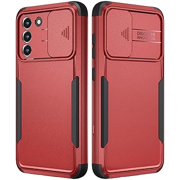 Caka Case for Samsung Galaxy with Slide Camera Cover, Galaxy Case Heavy Duty Camera Protection Case Full-Body Rugged Phone Case Cover for Samsung 5G -Red/Black