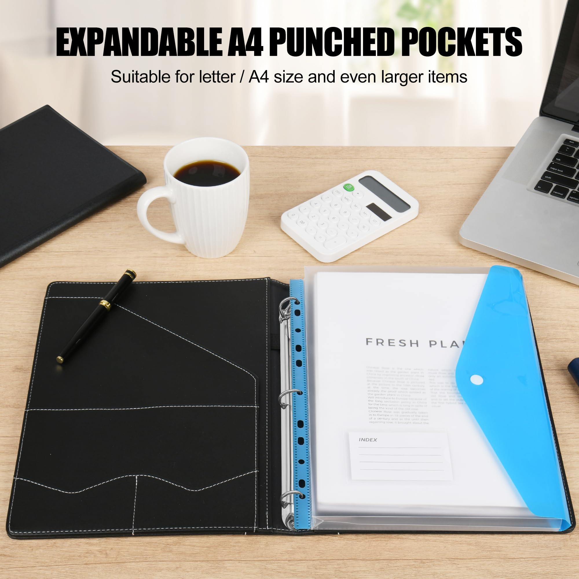 A4 Punched Pockets Plastic Wallets, Quetiyisit 24Pcs File Folders Holders Expandable Transparent Pocket File Jackets for Document Paperwork Clear Envelope with Label Pocket Snap Button Ring Binder - Image 4