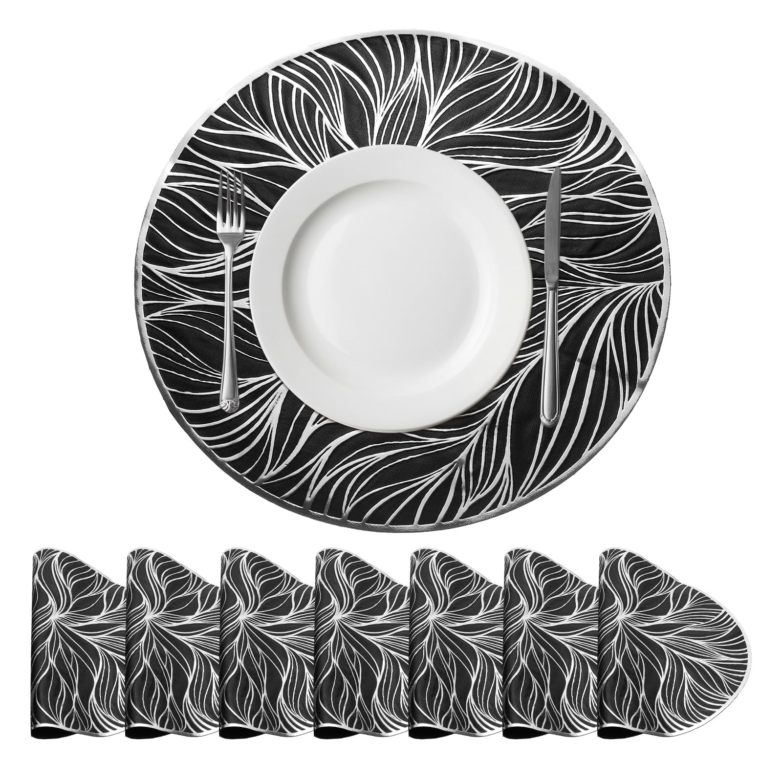 Sets de table ronds algues noires et argent pour sublimer vos dîners de fête