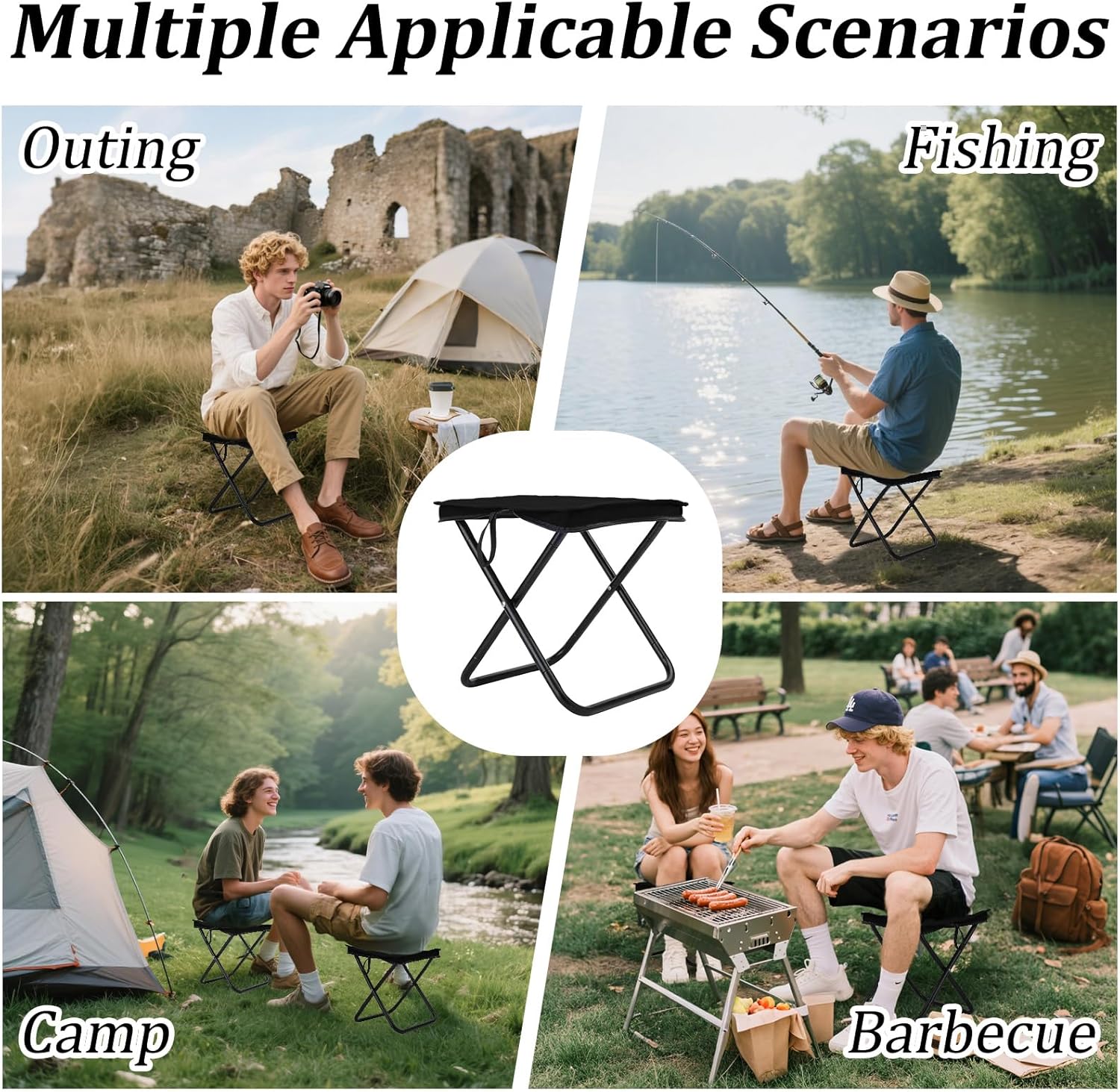 Camping Stool Portable Pocket Handbag Stool, Collapsible Chair Folding Stool for Adults Holds 275lbs, Small Camp Seat for Camping (2 PC)