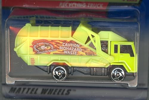 Miniatura 2 de Mattel Hot Wheels 1998 164 Serie Biohazard #3 de 4, camión de reciclaje amarillo Coll #719 Die Cast Car