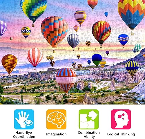 Vista 6 de Rompecabezas para adultos de 1000 piezas para adultos – Globos de aire caliente estilo paisaje rompecabezas juego de juguetes regalo