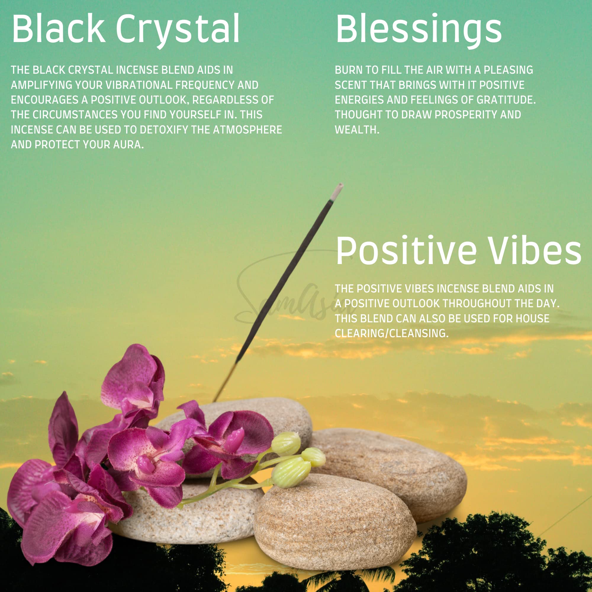 Satya Nag Champa Black Crystal, Blessings and Positive Vibes Incense Sticks - Image 2