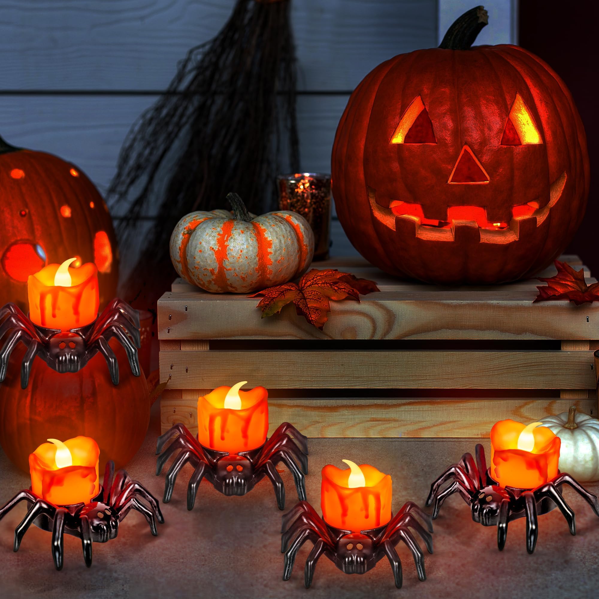 12 Candele LED A Forma Di Ragno Per Halloween – Luci Tea Light Senza Fiamma Con Batterie Incluse, Decorazione Horror - 5