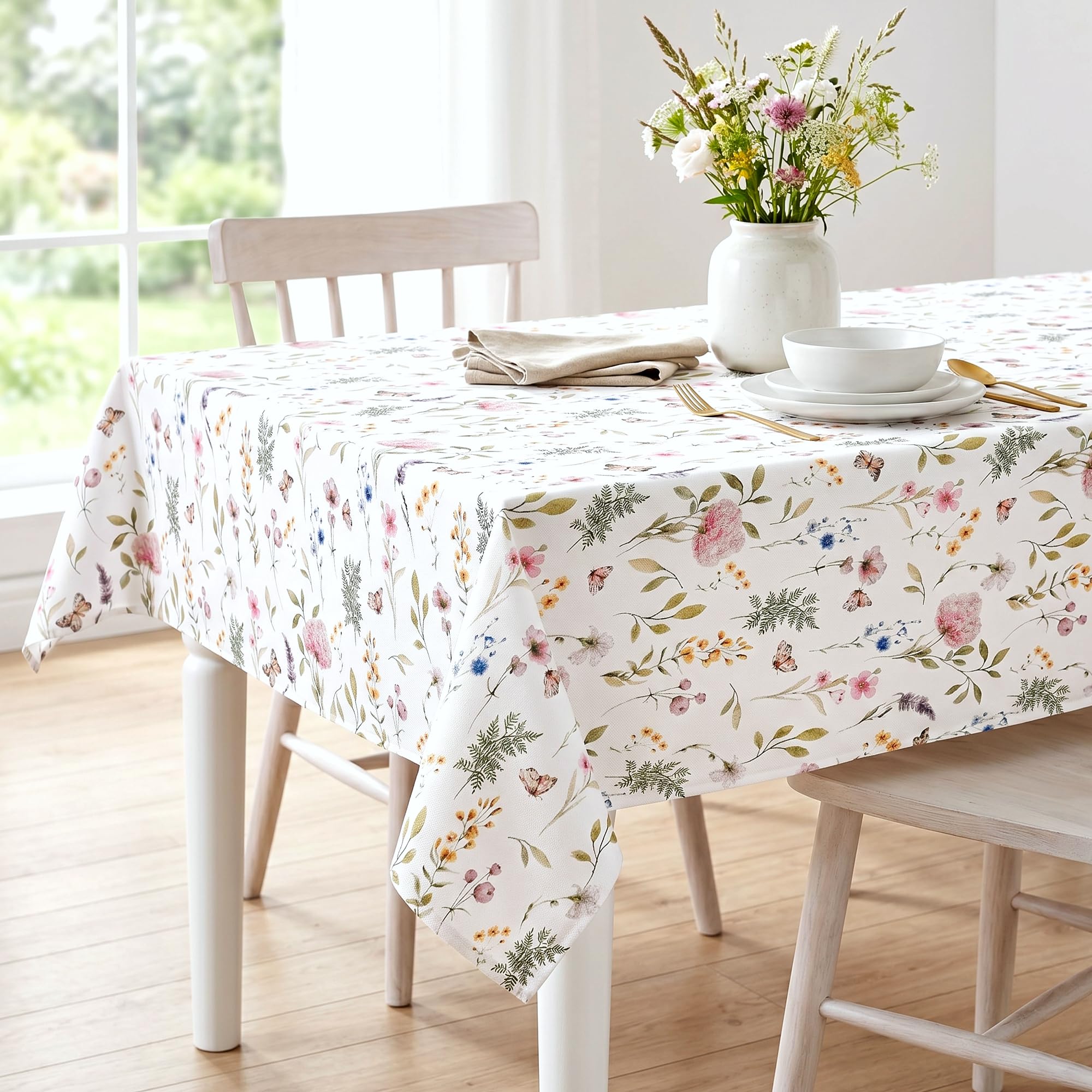 Tischdecke Frühling Sommer Blumenmuster 140x200 cm wasserabweisend pflegeleicht Lotus-Effekt langlebiger Druck Polyester 230g/m2 - Minos-25366_101