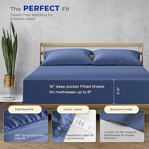 Vista 52 de THREAD SPREAD Juego de sábanas 100% algodón egipcio, tamaño King, 1000 hilos, tamaño King, algodón egipcio, 6 piezas (plateado), bolsillo profundo