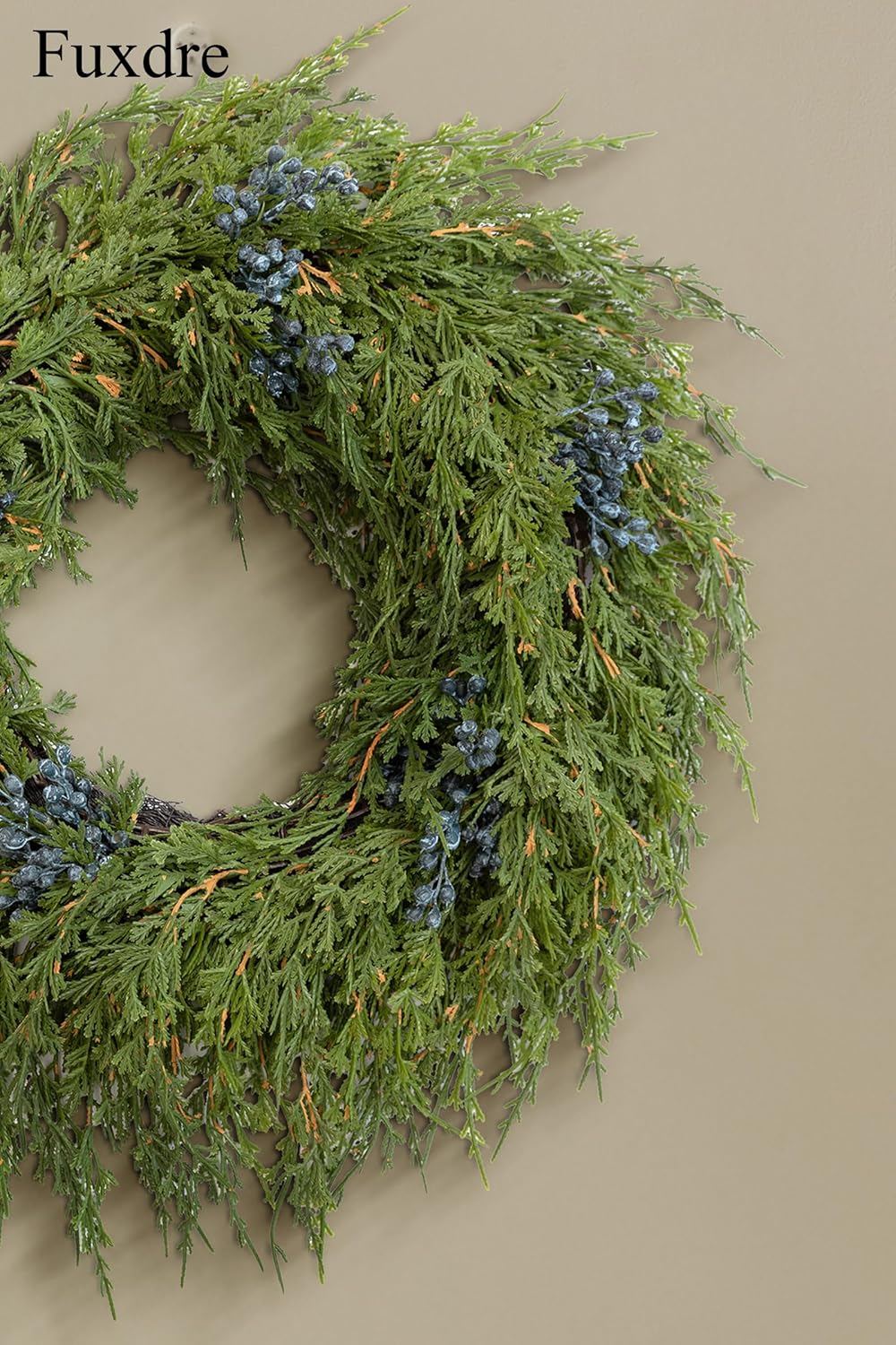 16" Norfolk Pine Christmas Wreath for Front Door – Large Artificial Greenery Wreath with Blueberry for Wall, Porch, or Indoor Outdoor Holiday Decor – Real Touch Pine Foliage - Image 9