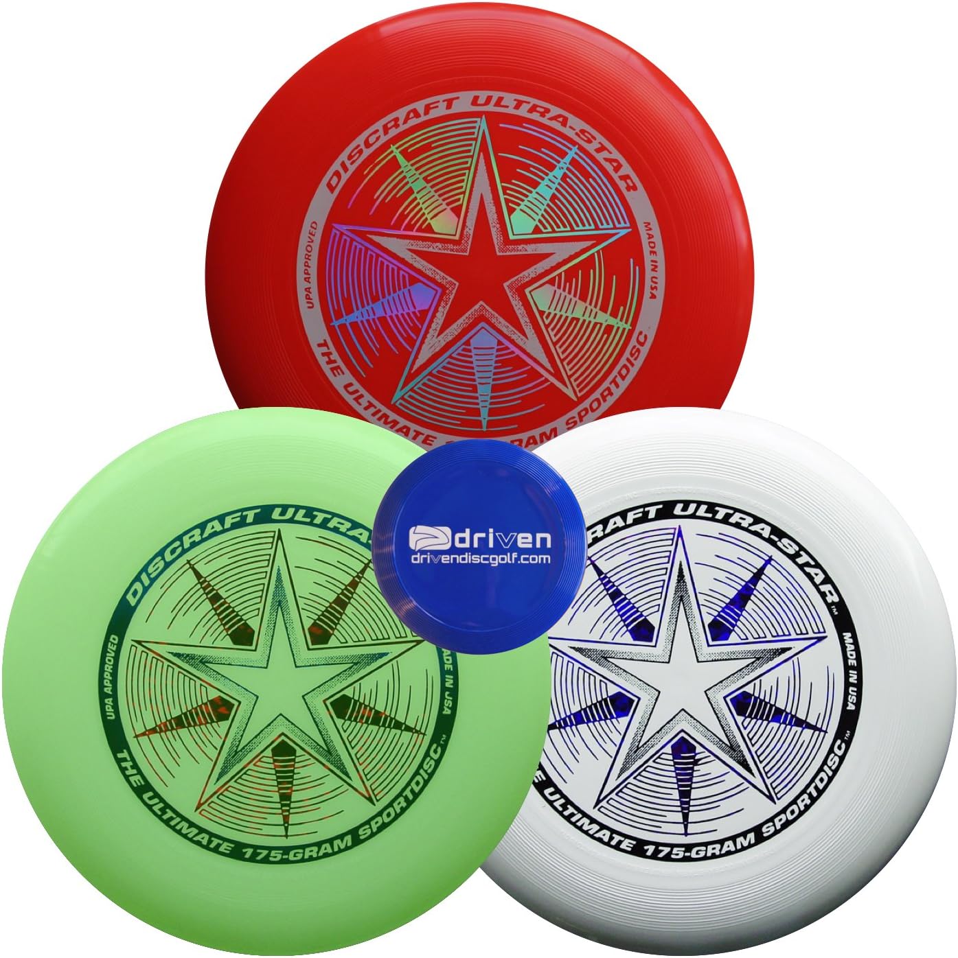 Discraft Ultimate Disc Bundle - Set of 3 175g Ultra Stars (Red - White - Glow)