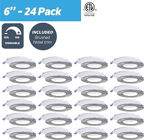Miniatura 2 de Nadair Paquete de 24 luces empotrables LED regulables con clasificación Ic de 6 pulgadas con caja de conexiones, 15 W, 1125 lúmenes, blanco frío
