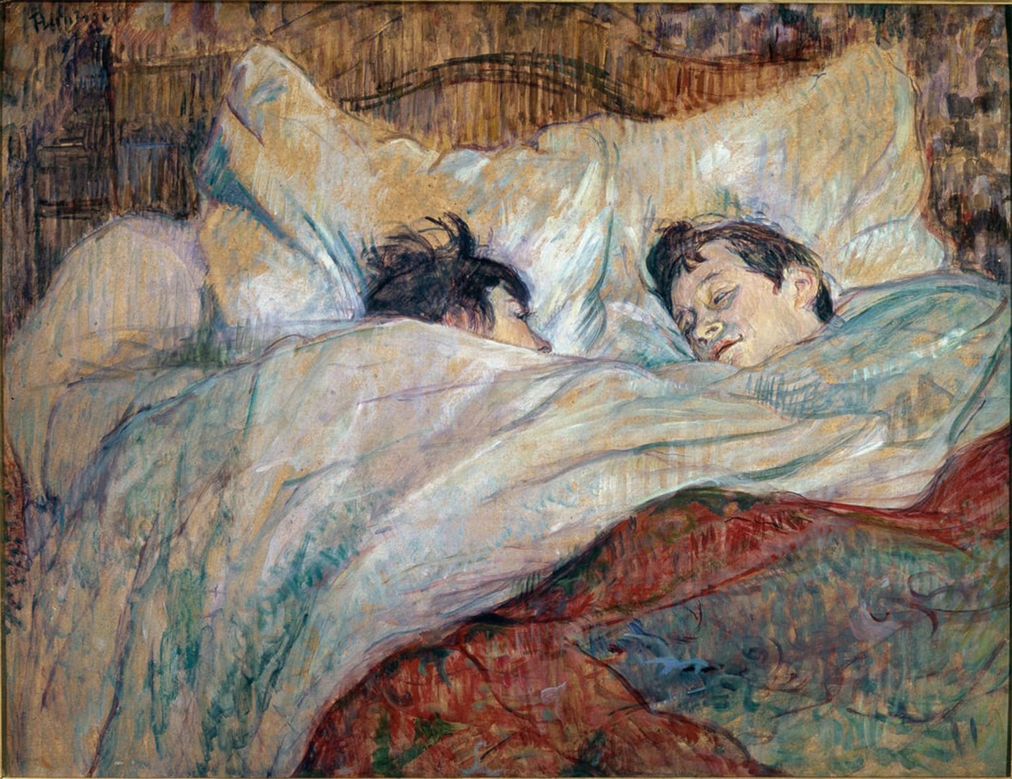 Tableaux le lit deux enfants endormis contre les murs blancs et vides - 5