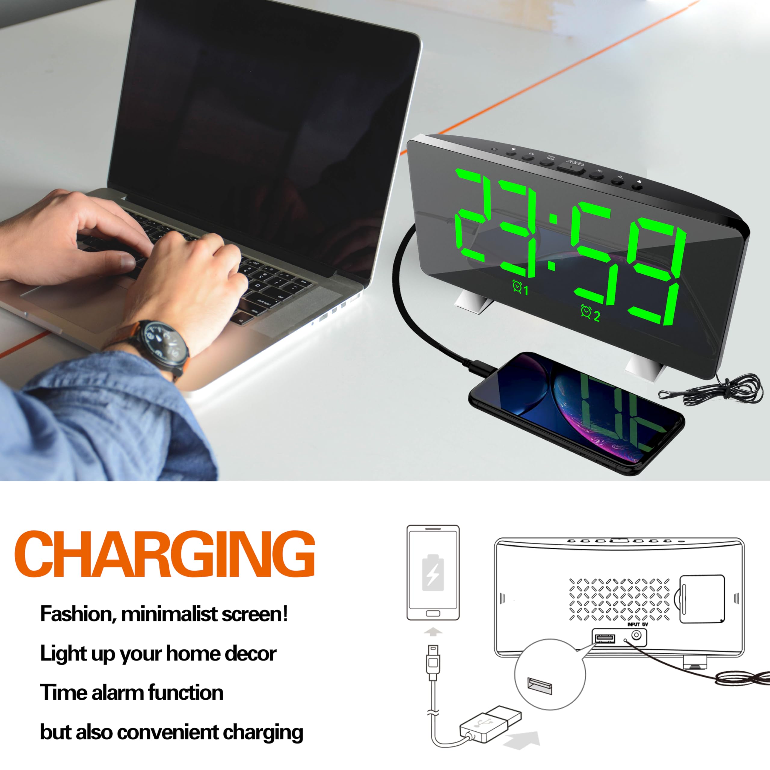 Radiosveglia Digitale Sveglia FM Display LED 3 Livelli di Luminosità Auto Dimmer Volume Regolabile