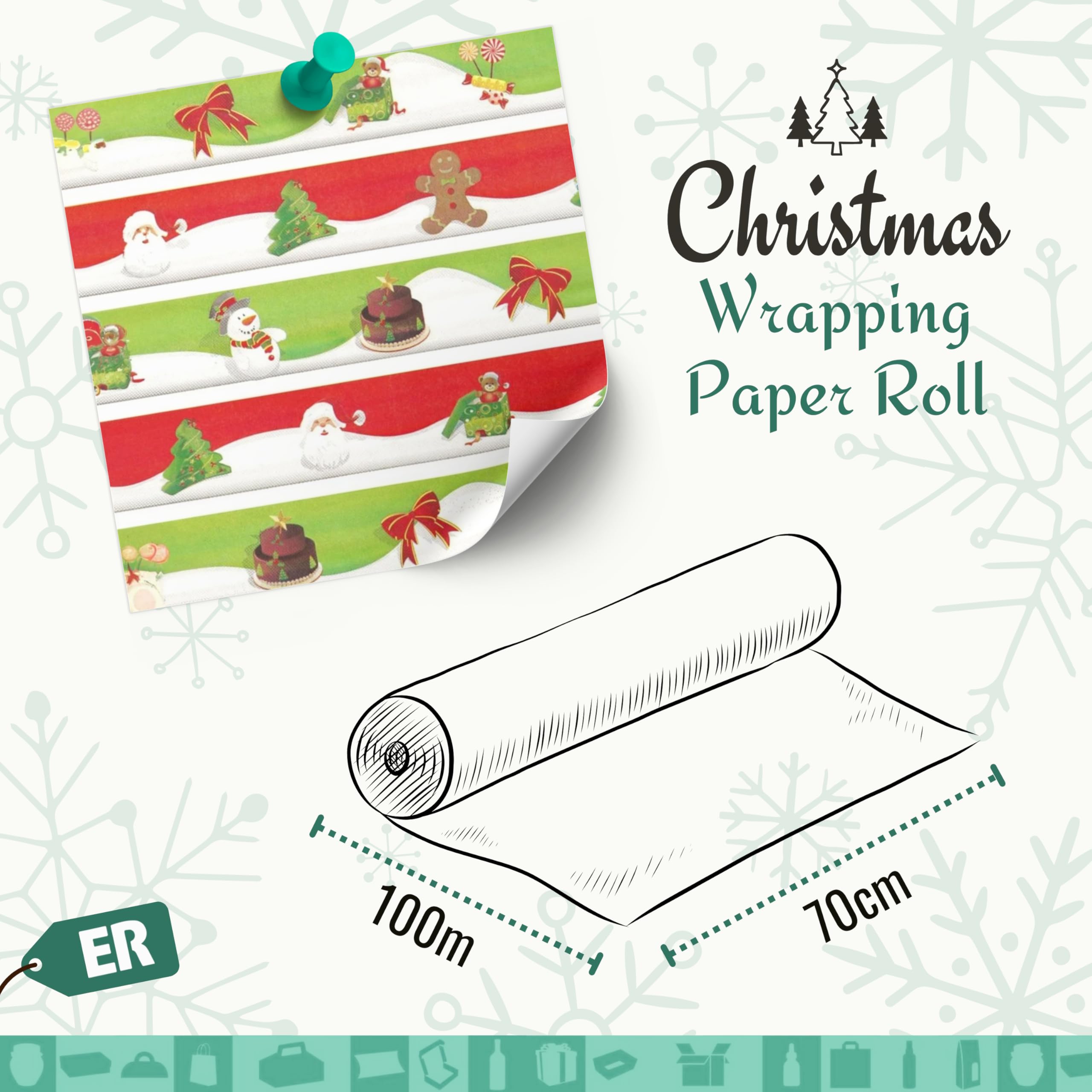 1 Rolle Weihnachts-Geschenkpapier Seasonal Delights Rot Grün 70cmx100m | Geschenkpapier für Weihnachten