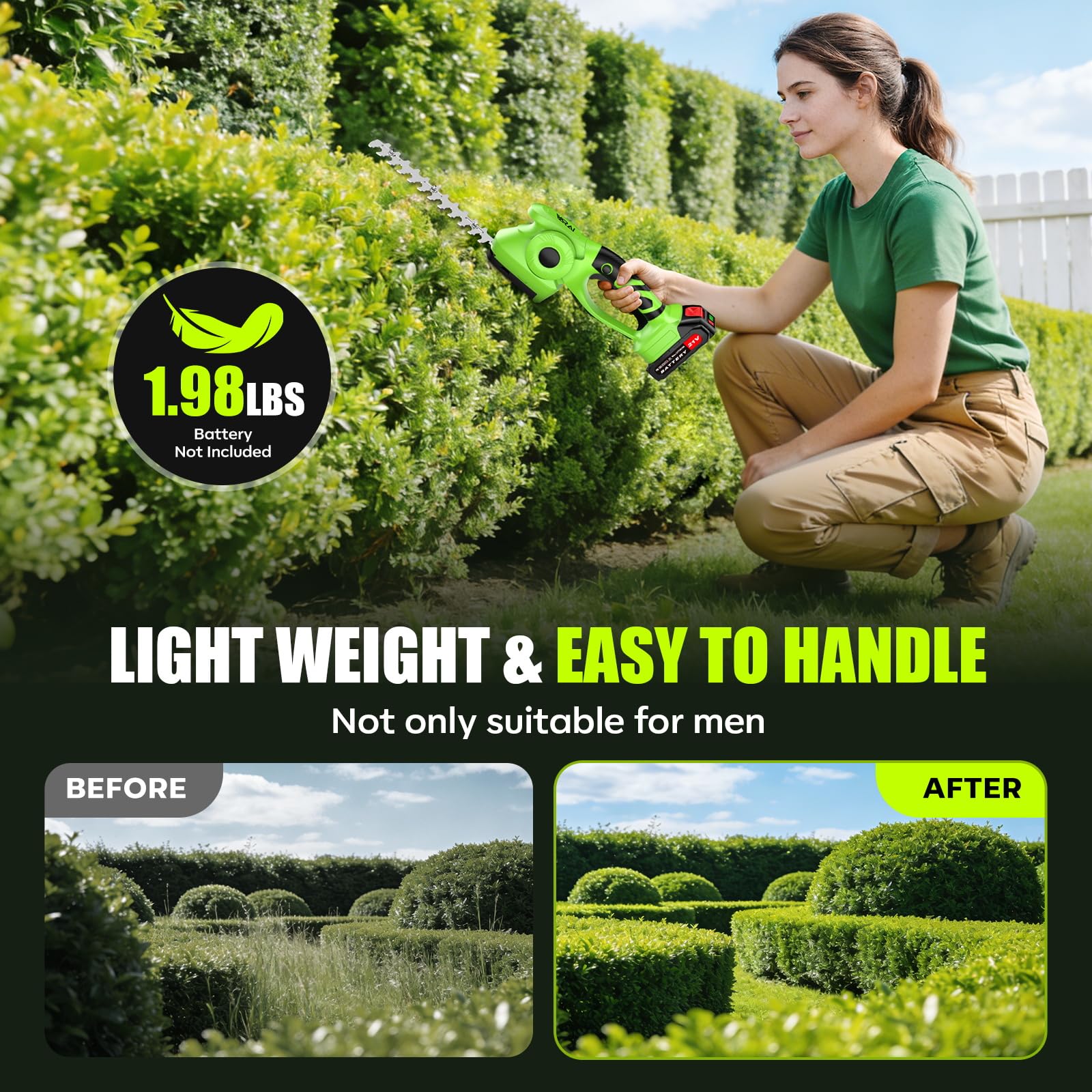 Supleap 2-in-1 600W 21V Battery-Operated Trimmer, Green view 6