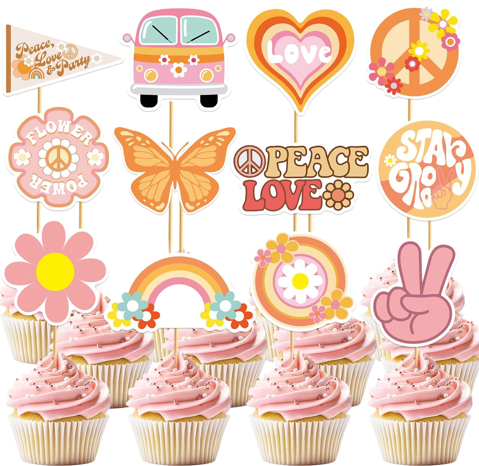 48 Pcs Groovy Cupcake Toppers Groovy Cake Decorations Groovy Party Decorations Two Groovy Birthday Decorations
