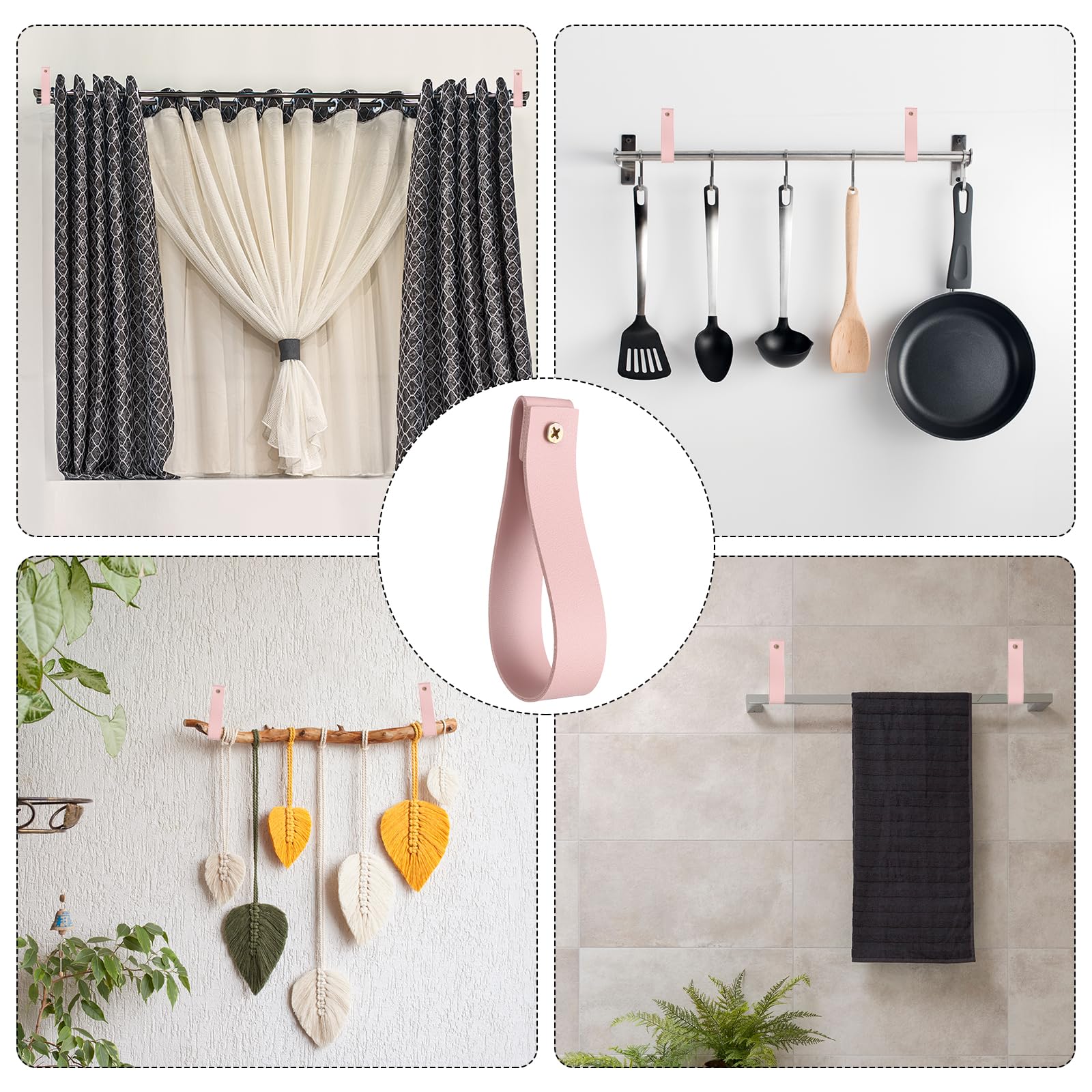 Produktbild von Caneem Gardinenstangenhalter Aus Leder | Strapazierfähiger Wandhaken Aus Kunstleder - Einfach Zu Installierender Mehrzweck-Vorhangstangenhalter, Handtuchhalter Für Die Wand
