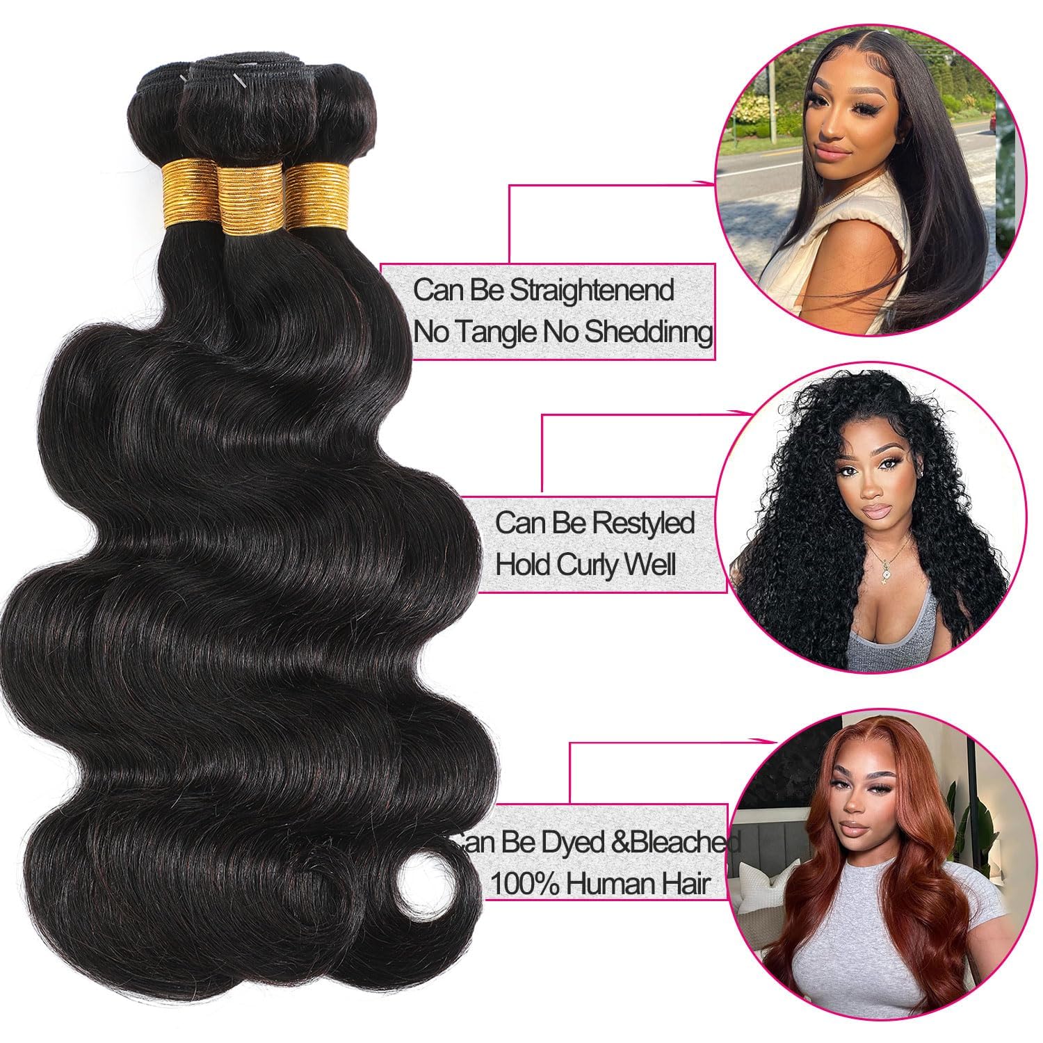 Human Hair Bundles 12 14 16 Inch 12A 100% Unprocessed Brazilian Virgin Hair Glossy Quick Weave Body Wave 3 Bundles Deals Natural Black Extensions
