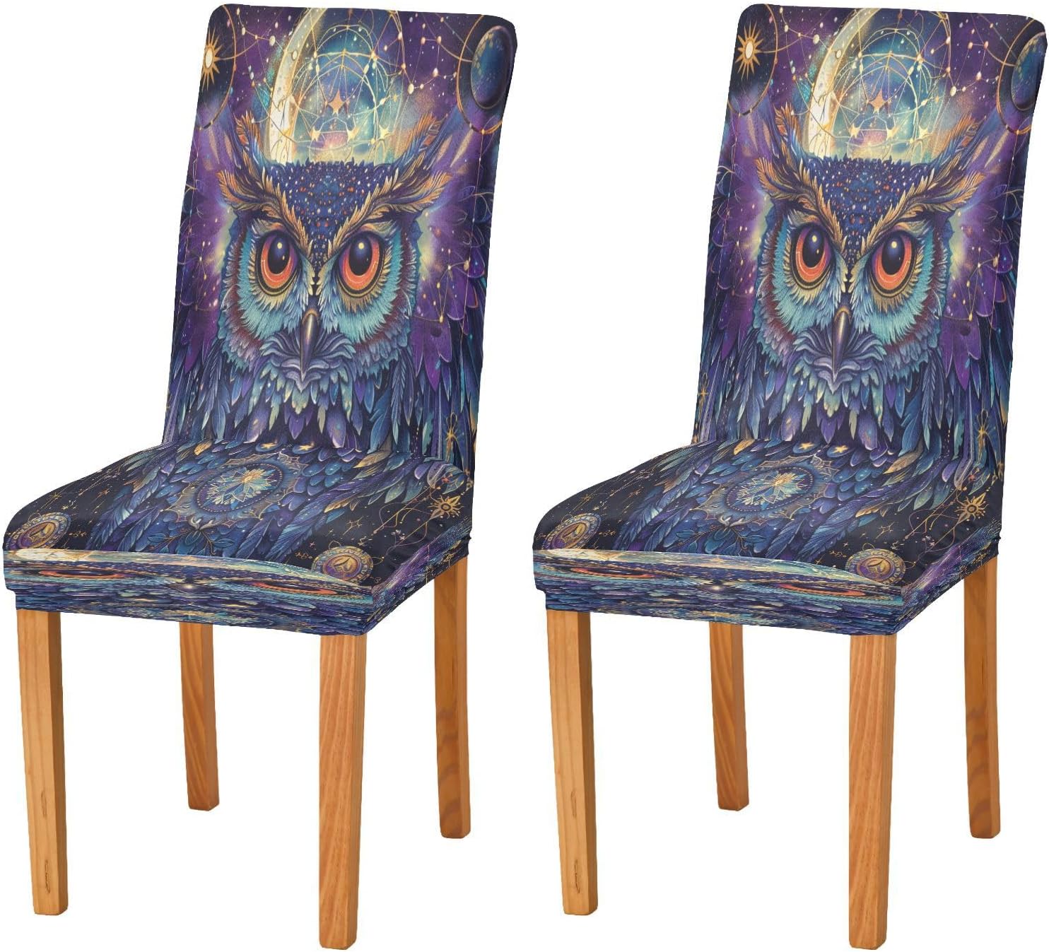ALAZA Stretch Chair Cover Slipcover, Boho Owl Blue Super Soft Slipcover Machine Washable for Living Room, Wedding, Banquet