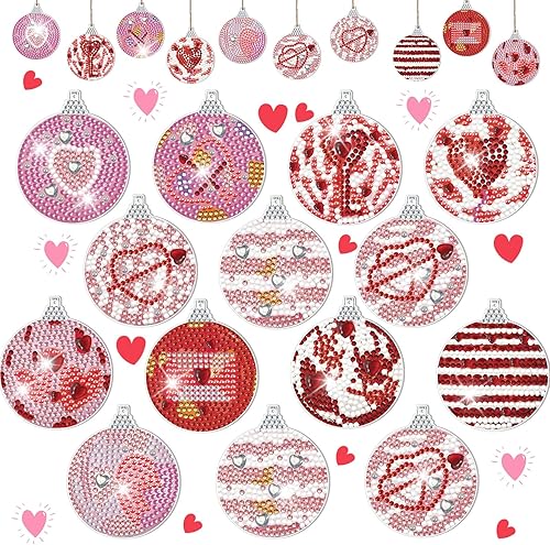 Ecation 24 piezas de bolas de doble cara para el día de San Valentín, pintura de diamante, adornos de árbol para colgar, llavero de bola de diamante