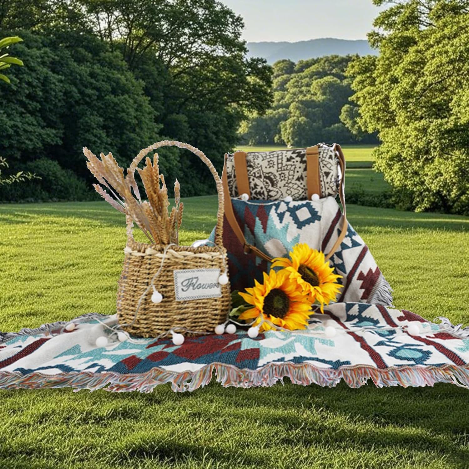 3F UL Gear Outdoor Portable Throw Blanket - Vintage Glasgow Style Thick and Warm Cotton-Wool Picnic Blanket for Camping, Artistic Throws for Couch, Sports Event, Camping, Car, Pet, Survival Kits