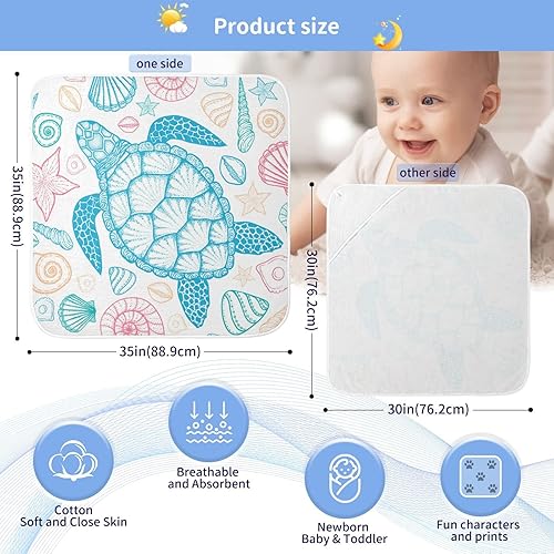 Miniatura 4 de Sea Turtle - Toalla de baño para bebés niños y niñas, con capucha de estrella de mar costera, toallas con capucha para recién nacidos, toallas de